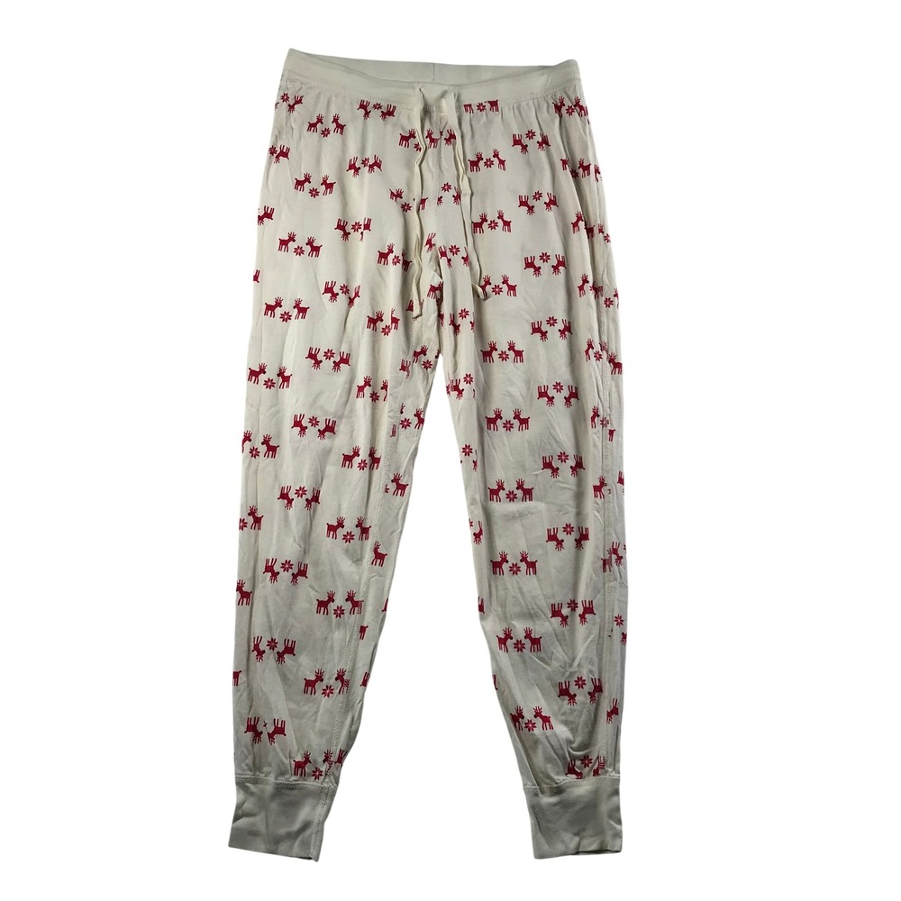 Love Hanna Reindeer Pima Cotton Pajama Jogger Pants Ivory Red Womens Medium